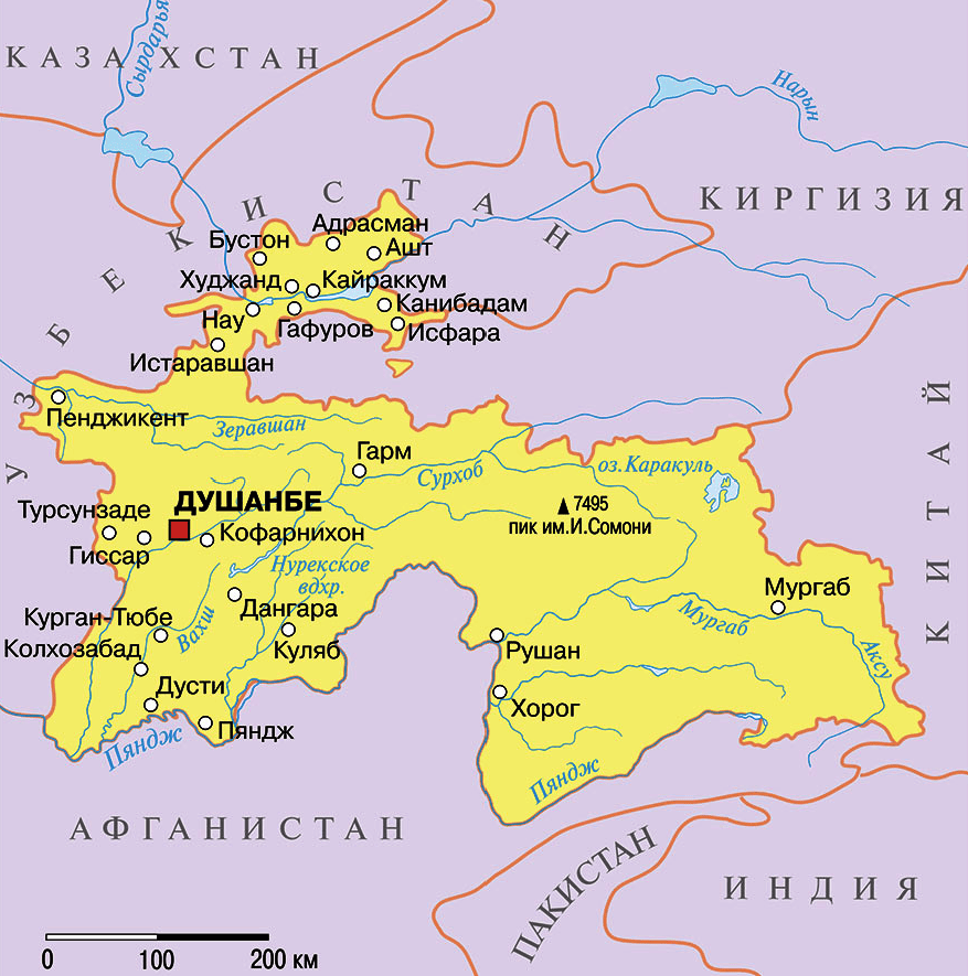 Карта Таджикистана